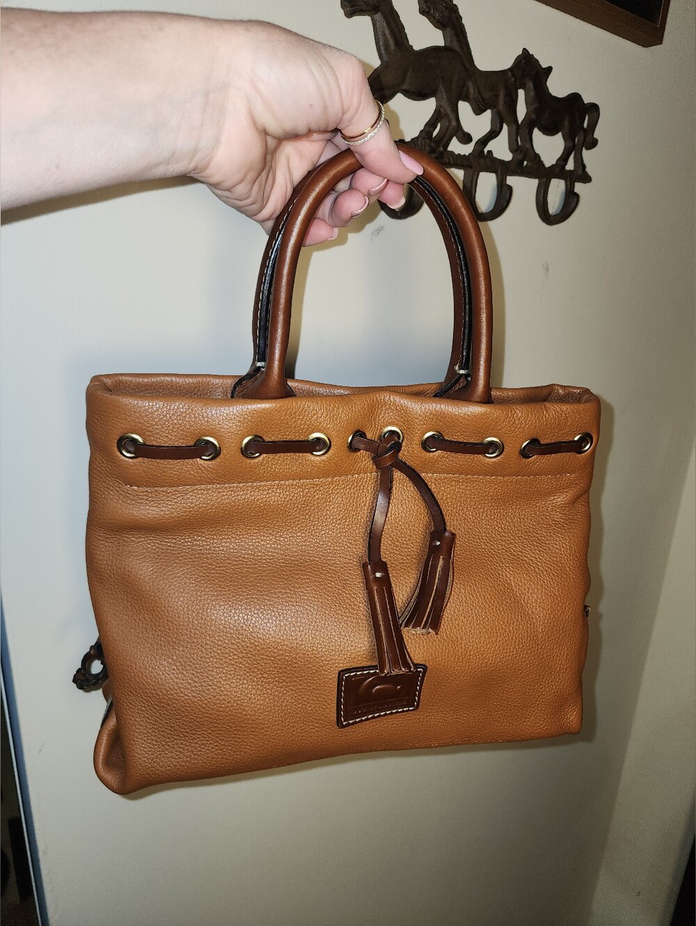 Dooney And Bourke Brown Pebbled Leather Satchel Tassels Crossbody